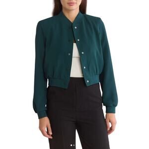 Tahari Snap Front Bomber Jacket In Evening Pine Green
